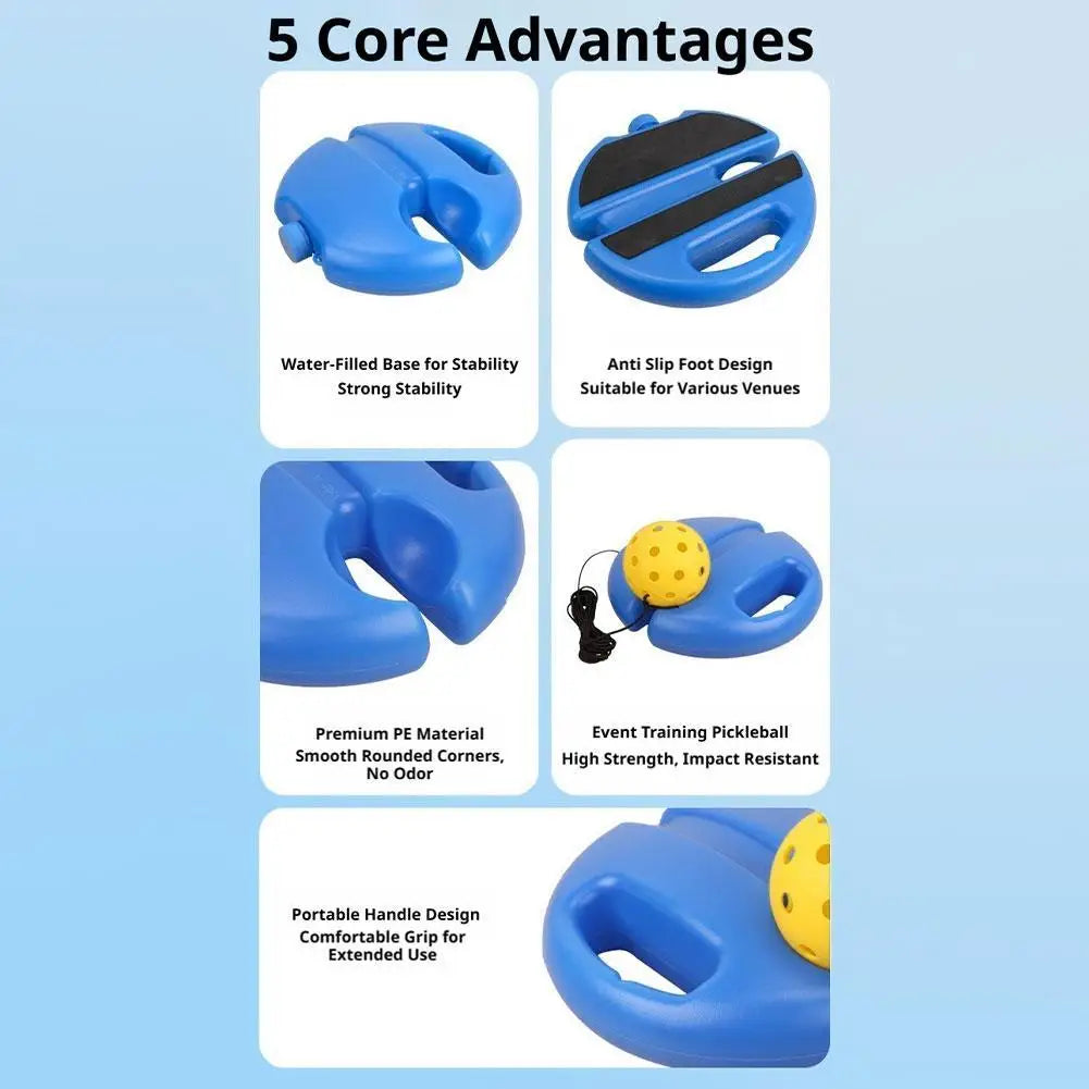 Pickleball Solo Trainer Rebounder with Stable Water Injection Base, Elastic Rope Rebound Ball Training Tool for Beginners